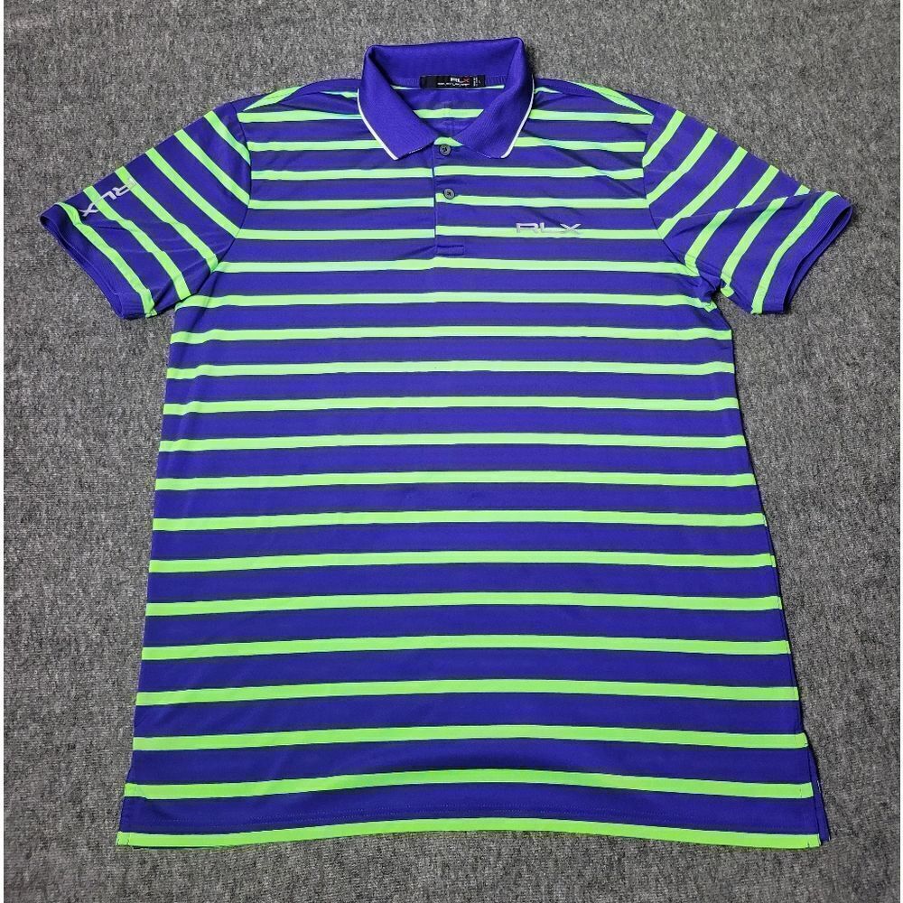 Rare Rlx Ralph Lauren Polo Shirt Mens L Green Stripe Performance Golf Tour Issue